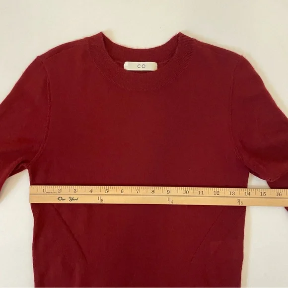 CO Short Sleeve Cashmere Sweater in Red Bordeaux XS Quiet Luxury Minimalist $595 - Picture 10 of 13